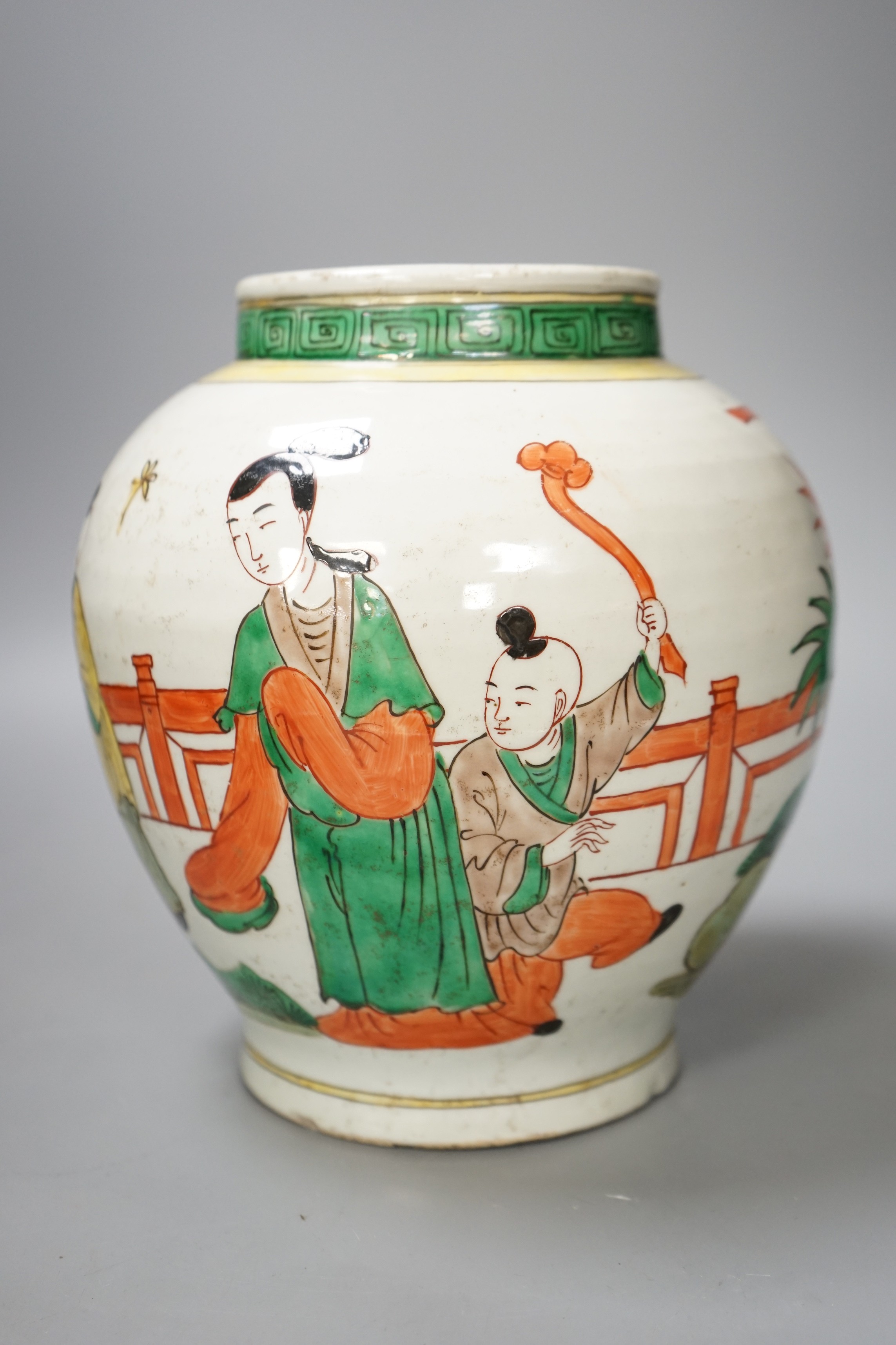 A Chinese famille verte jar, 22cm